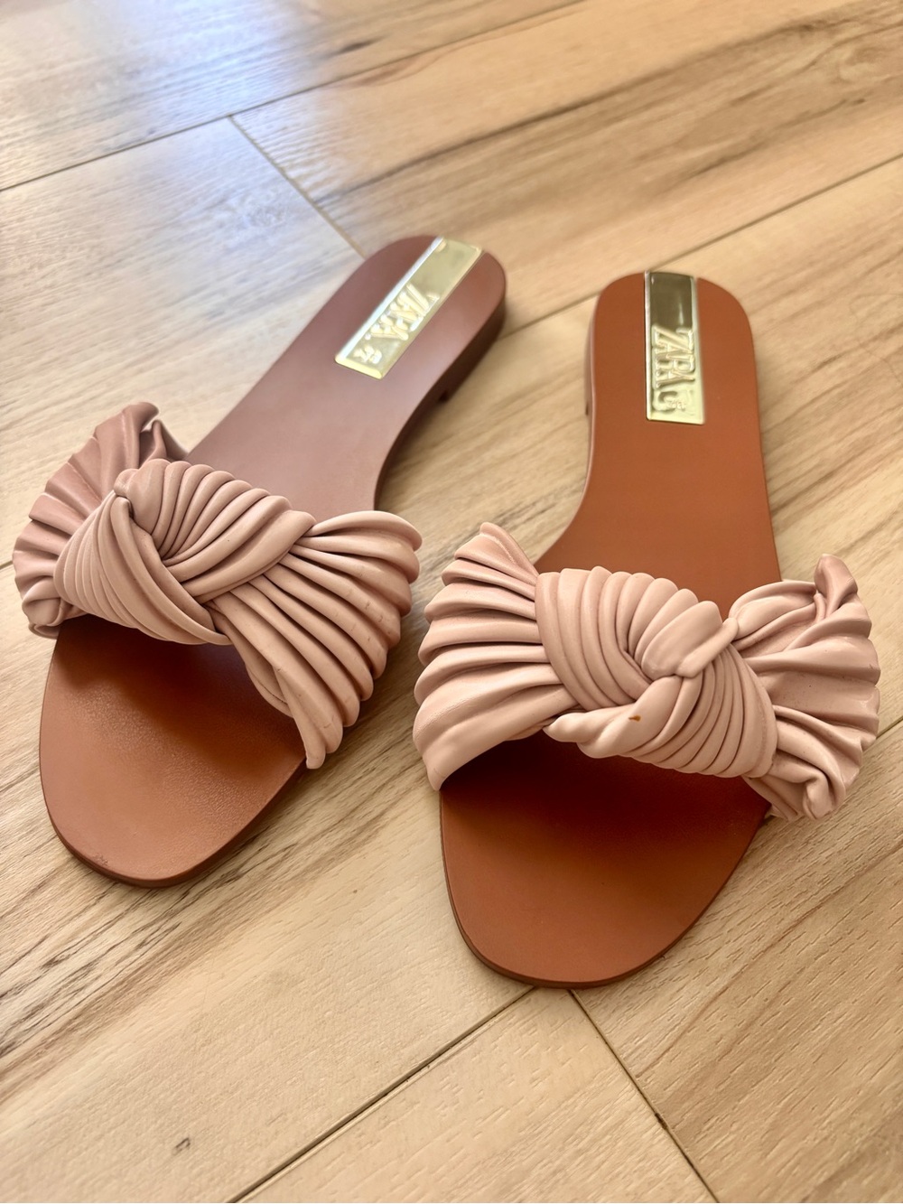 Zara Pink Gathered Slide Sandals - Picture 2 of 5